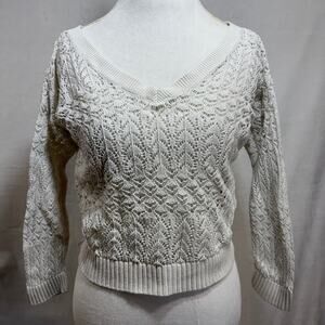 Hollister Small Open Knit White V-Neck Sweater Knit Stretch Beach Summer Coverup